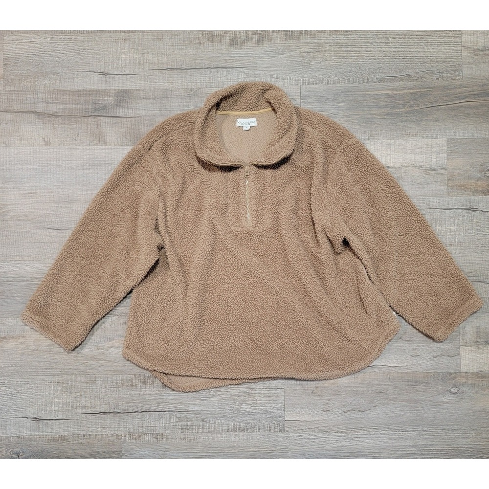 Koolaburra by UGG 3X Sherpa Fleece Pullover Quarter Zip Jacket Cozy Brown Tan